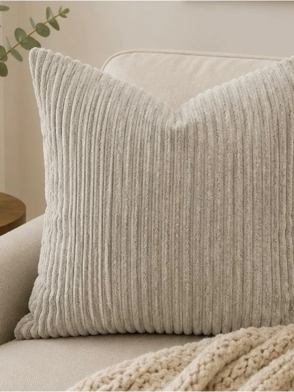 Neutral Ribbed Throw Pillow Cover- Cream Accent Cushion